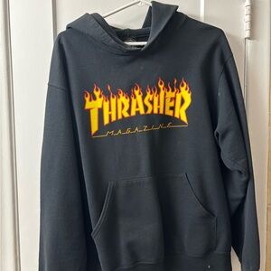 Thrasher Black Hoodie with Flame Logo